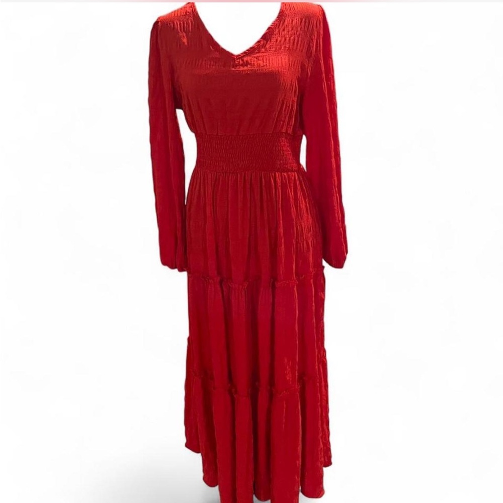 Bundle Red and pink Long Sleeve V-Neck Maxi Dress - Elegant Everyday Style